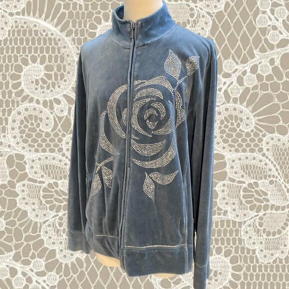 Chico's Jackets & Blazers - Vintage chicos blue velour floral zip up